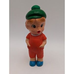 Parksmith Rubber Toy Japan Boy Orange Outfit Green Hat Squirt